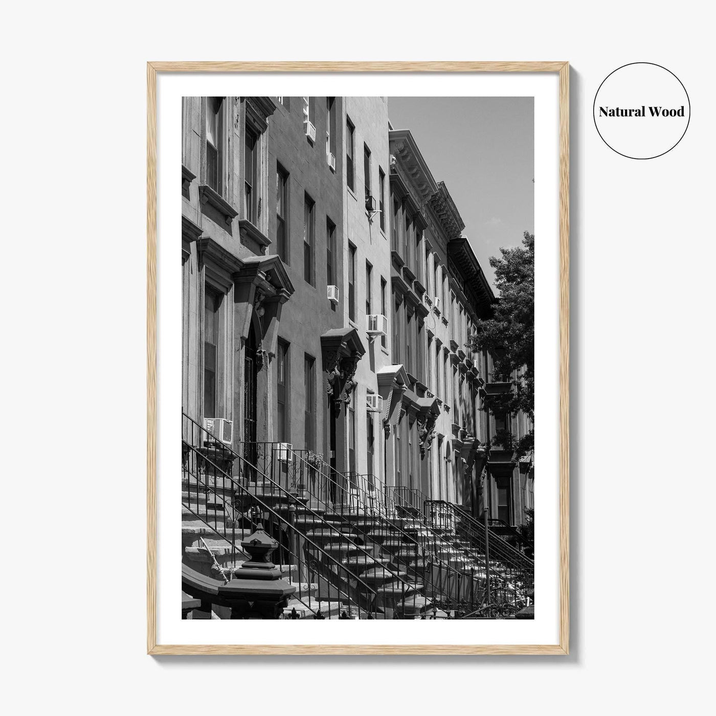 Bedford-Stuyvesant Black and White Fine Art Photo Print, Brooklyn NYC Brownstone Staircases, New York