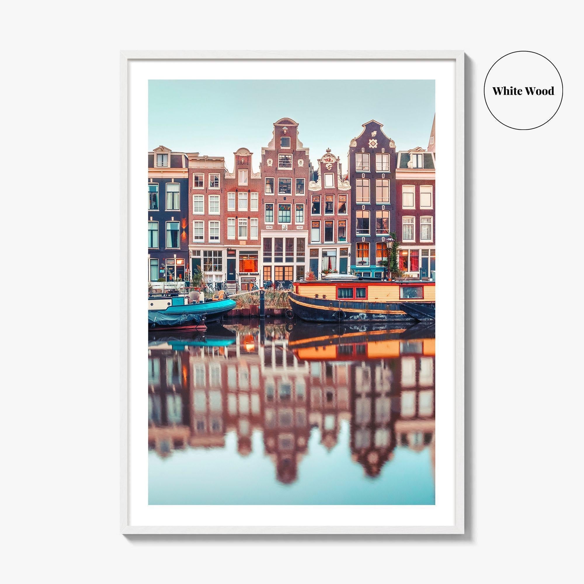 Amsterdam Fine Art Photo Print, Singel Canal, Netherlands Dutch Houses Houseboats Poster