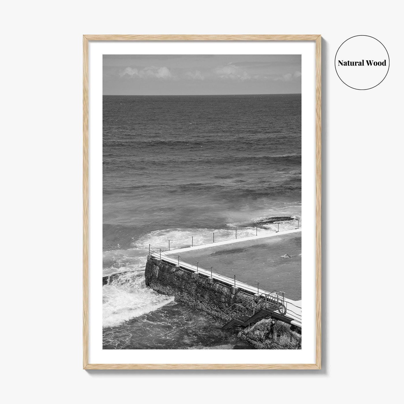 Bondi Beach Black and White Fine Art Photo Print, Icebergs Sydney Australia Poster