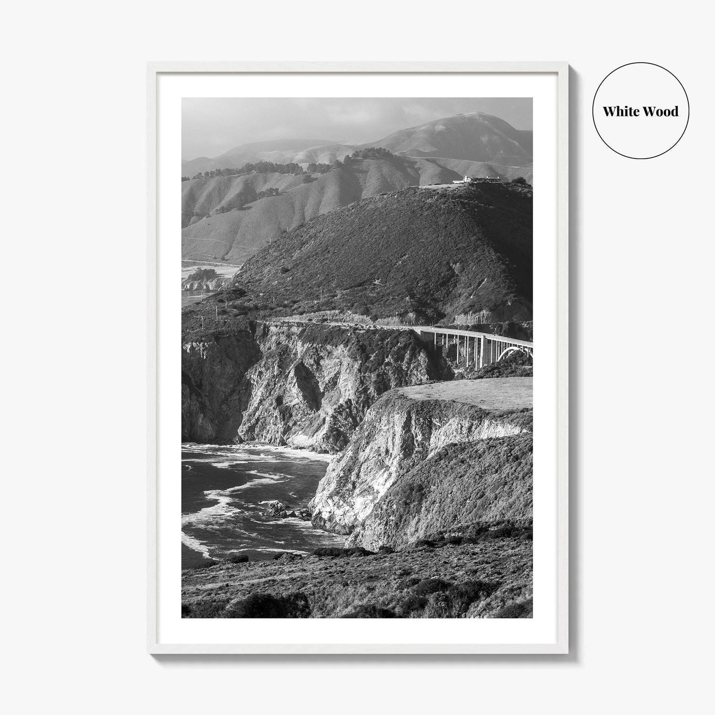 Big Sur Black and White Fine Art Photo Print, Bixby Bridge, Highway 1 Poster