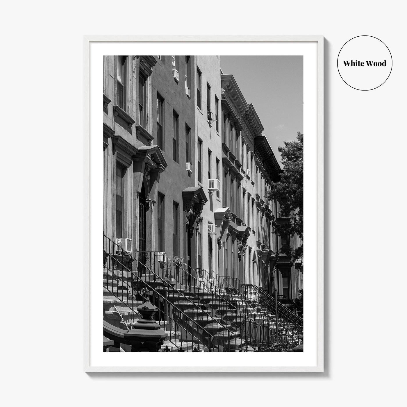 Bedford-Stuyvesant Black and White Fine Art Photo Print, Brooklyn NYC Brownstone Staircases, New York