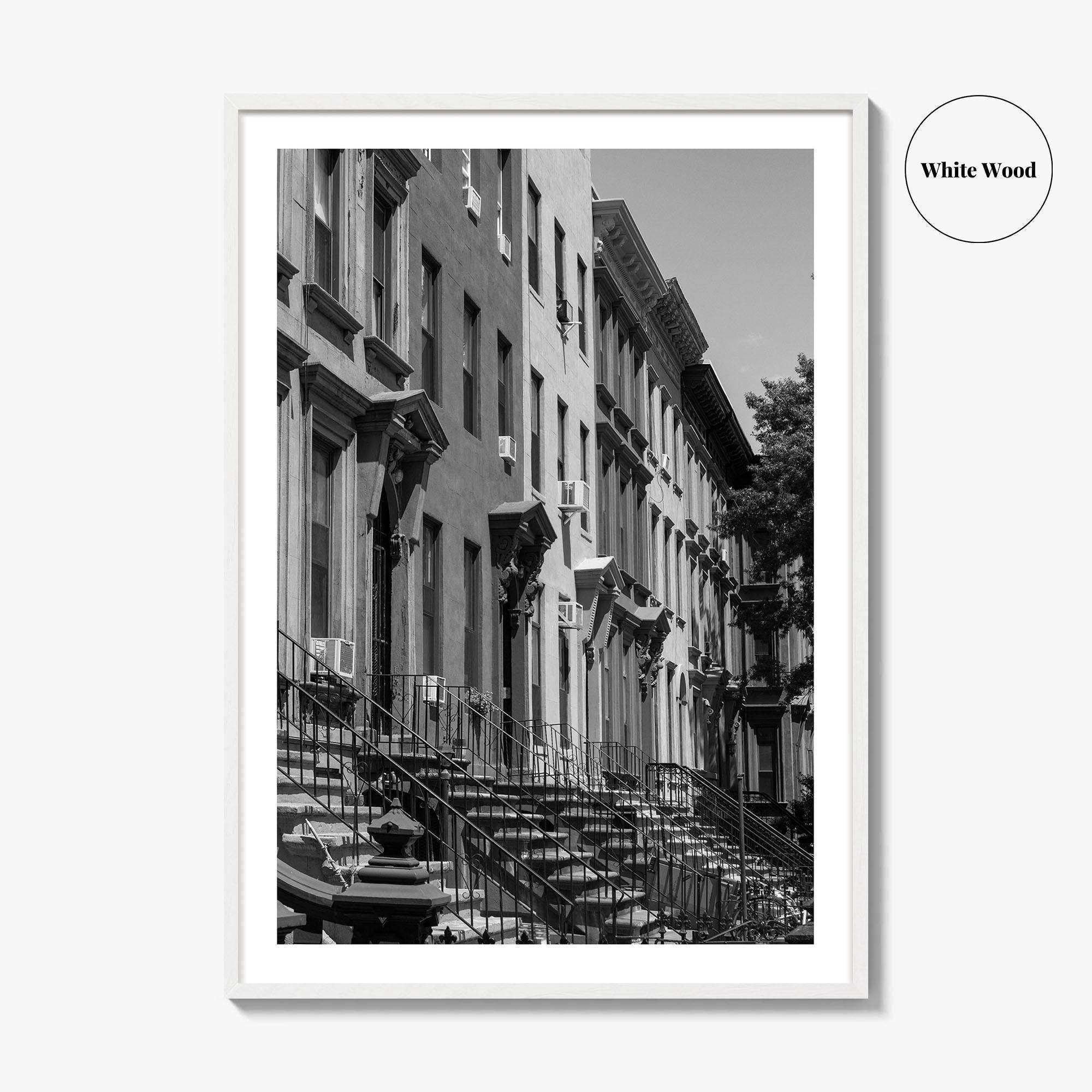 Bedford-Stuyvesant Black and White Fine Art Photo Print, Brooklyn NYC Brownstone Staircases, New York