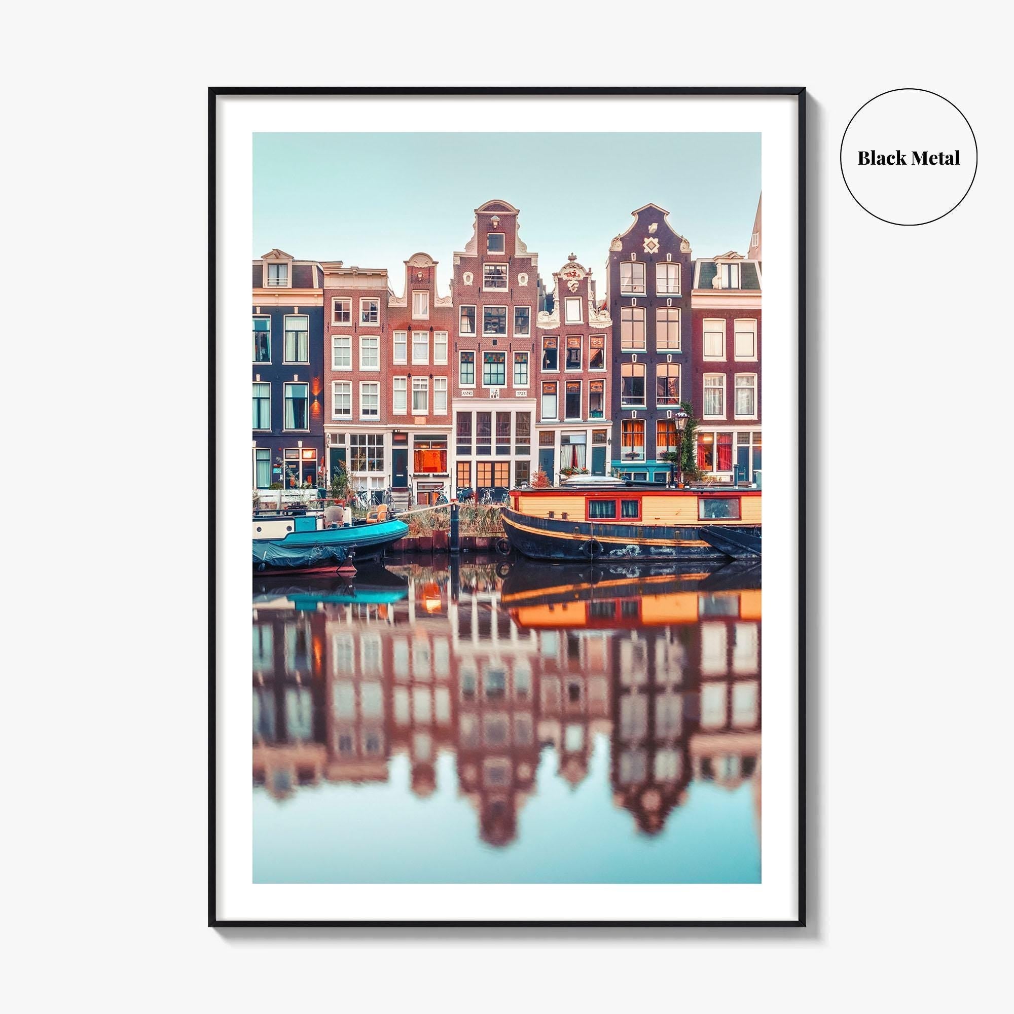 Amsterdam Fine Art Photo Print, Singel Canal, Netherlands Dutch Houses Houseboats Poster