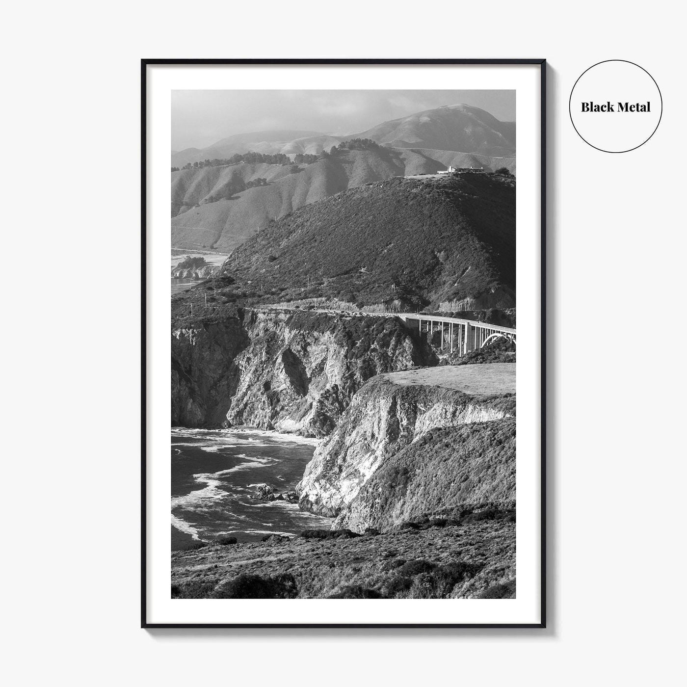 Big Sur Black and White Fine Art Photo Print, Bixby Bridge, Highway 1 Poster