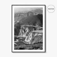 Big Sur Black and White Fine Art Photo Print, Bixby Bridge, Highway 1 Poster
