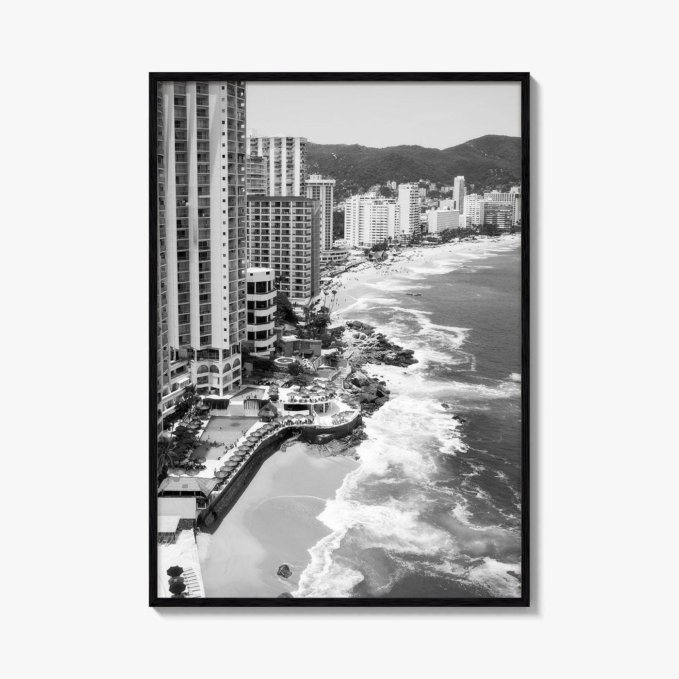 Acapulco Black and White Fine Art Photo Print, Bay Beach Ocean, Guerrero Mexico Poster