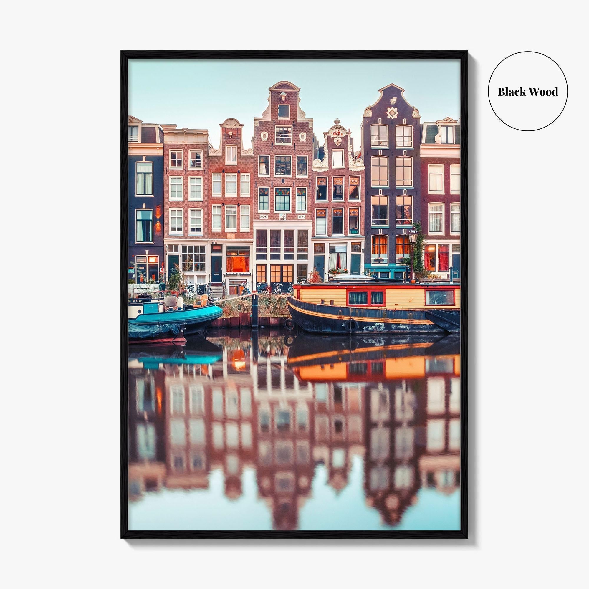 Amsterdam Fine Art Photo Print, Singel Canal, Netherlands Dutch Houses Houseboats Poster