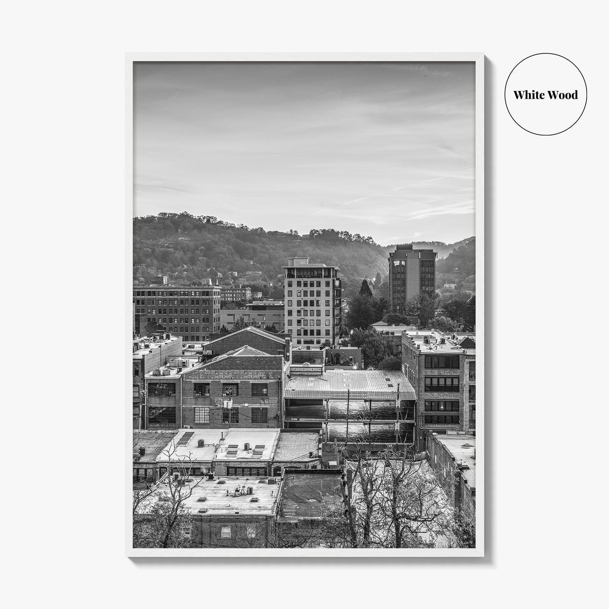 Asheville Skyline Black and White Fine Art Photo Print, Poster, North Carolina USA