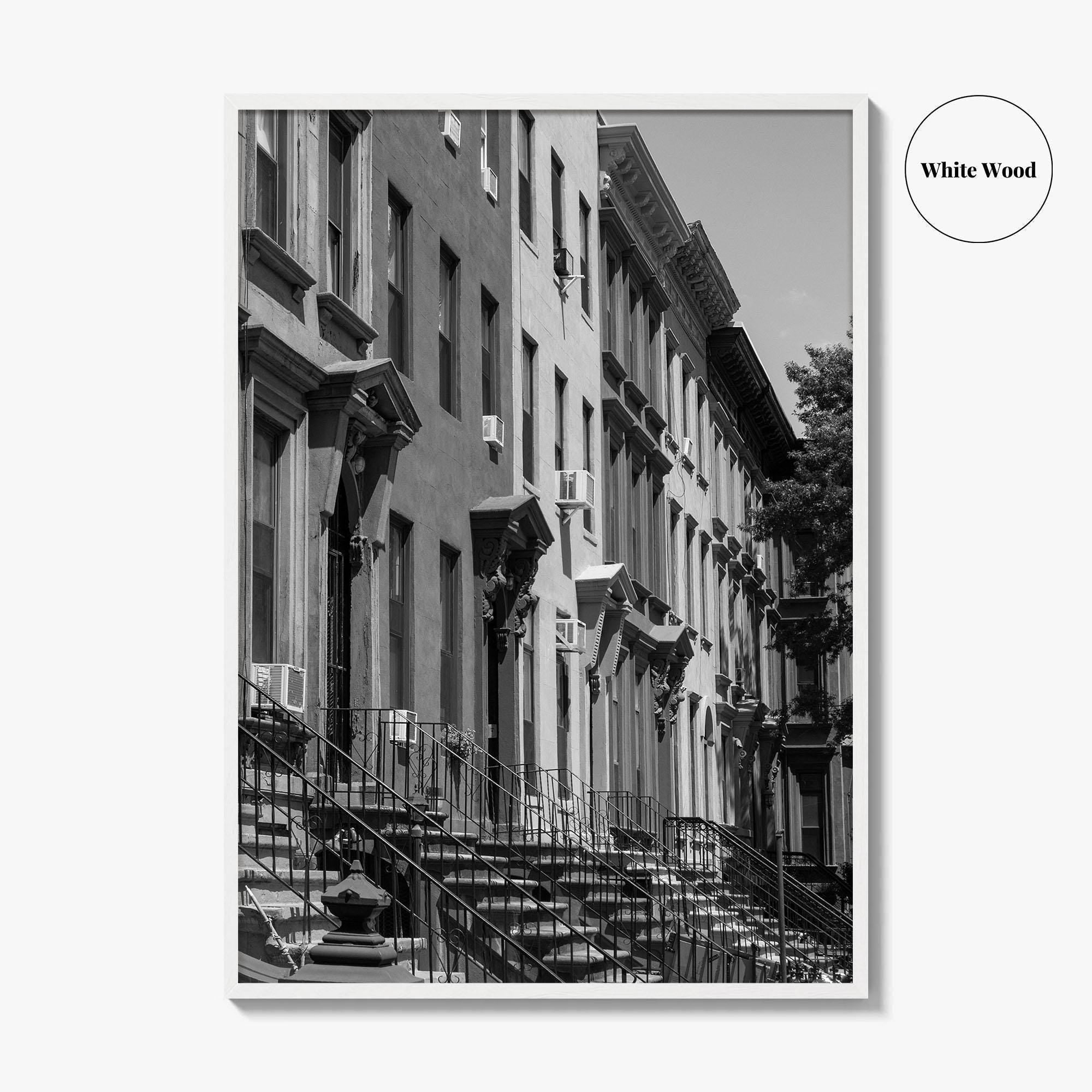Bedford-Stuyvesant Black and White Fine Art Photo Print, Brooklyn NYC Brownstone Staircases, New York