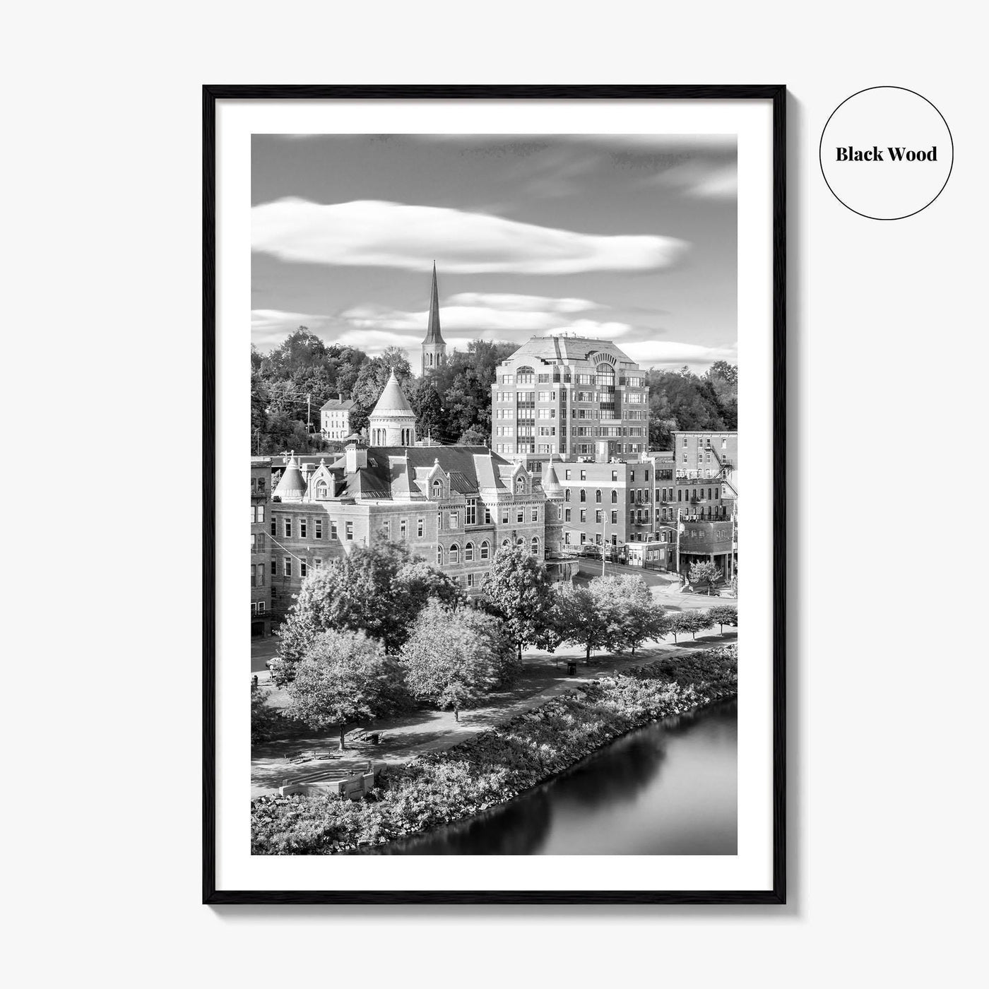 Augusta Skyline Black and White Fine Art Photo Print, Maine USA, Wall Decor Poster