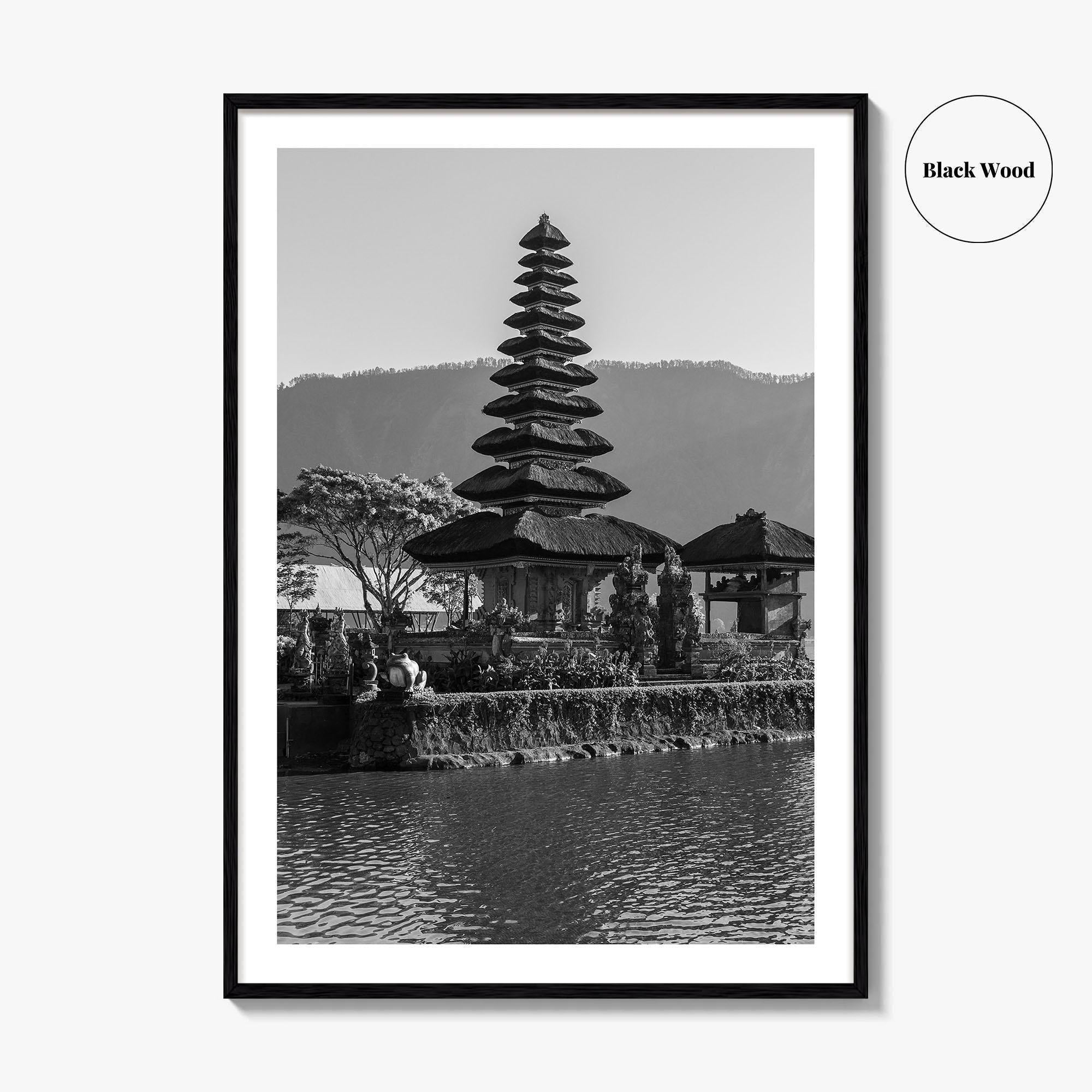 Bali Black and White Fine Art Photo Print, Ulun Danu Temple, Lake Beratan Poster