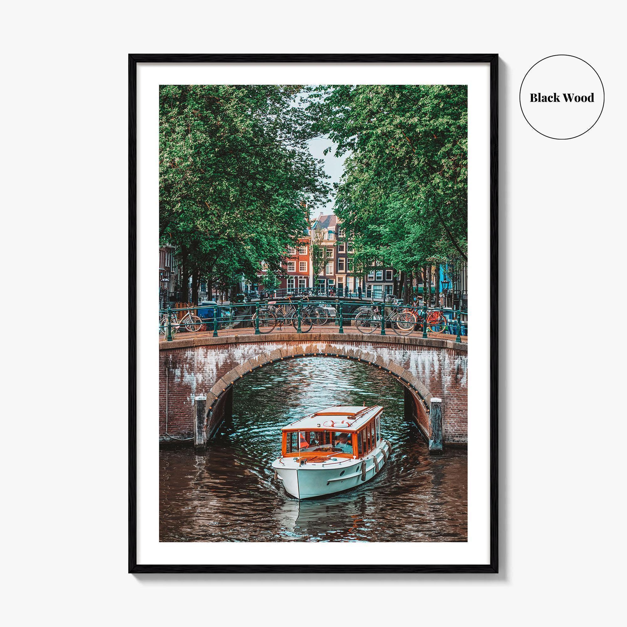 Amsterdam Fine Art Photo Print, Canal Bridge Boat, Netherlands Wall Poster