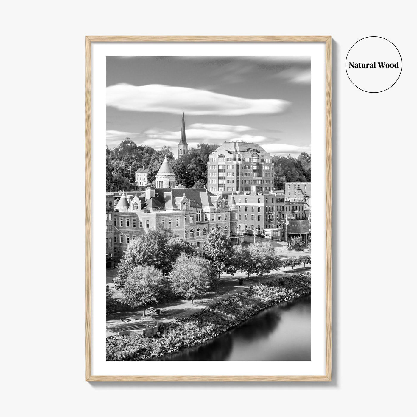 Augusta Skyline Black and White Fine Art Photo Print, Maine USA, Wall Decor Poster