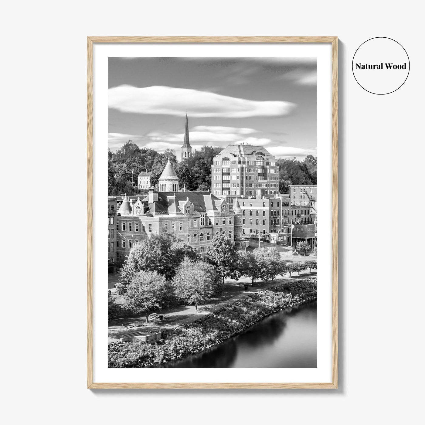 Augusta Skyline Black and White Fine Art Photo Print, Maine USA, Wall Decor Poster