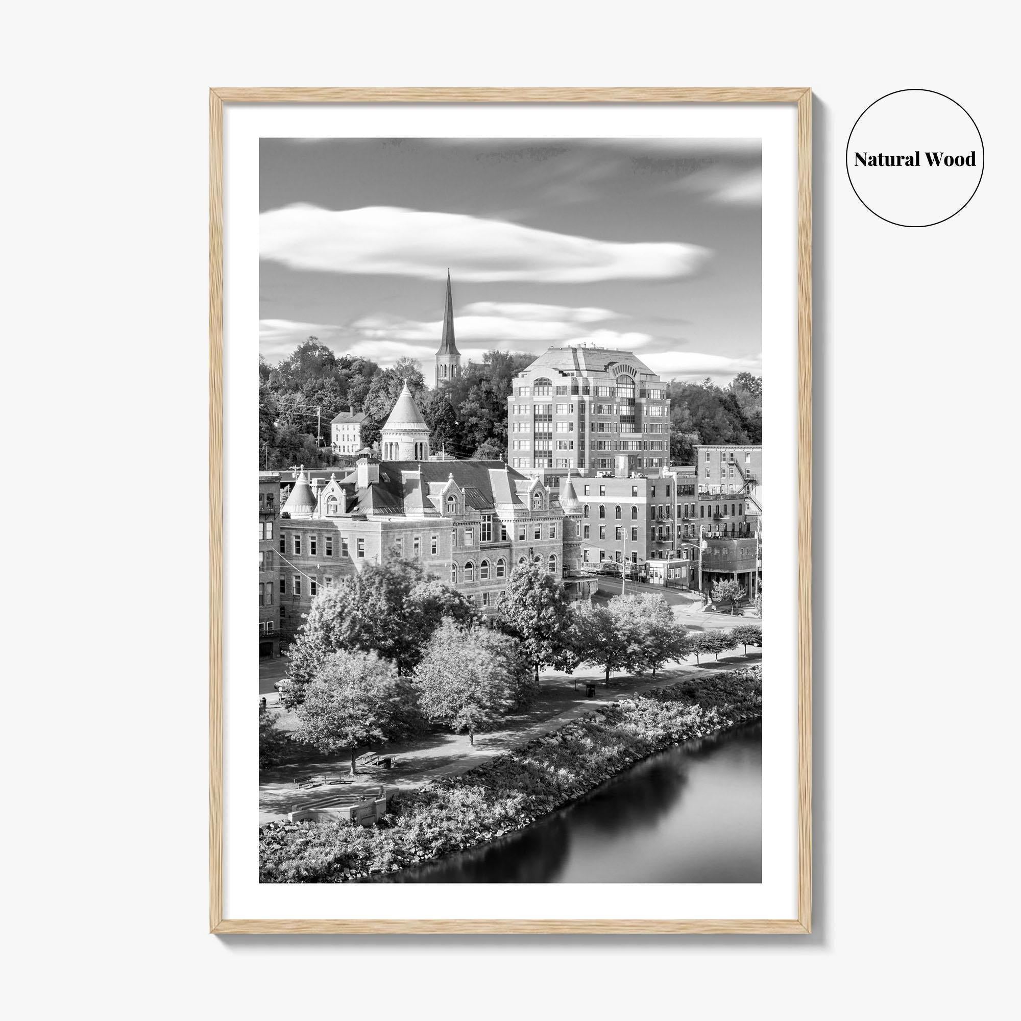 Augusta Skyline Black and White Fine Art Photo Print, Maine USA, Wall Decor Poster