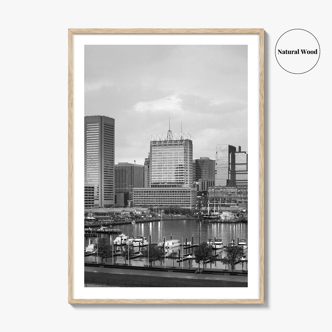 Baltimore Skyline Black and White Fine Art Photo Print, Inner Harbor Maryland Poster