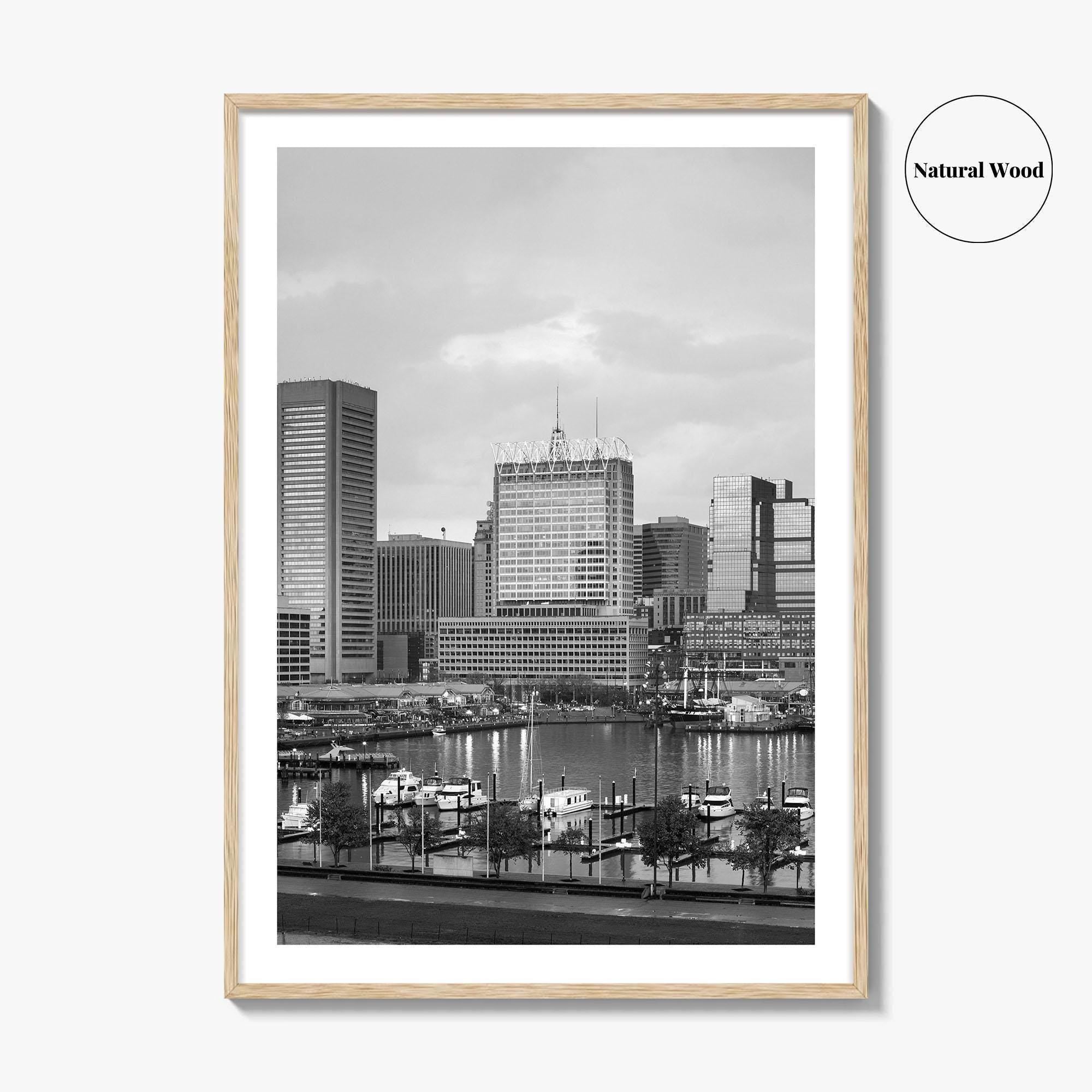 Baltimore Skyline Black and White Fine Art Photo Print, Inner Harbor Maryland Poster