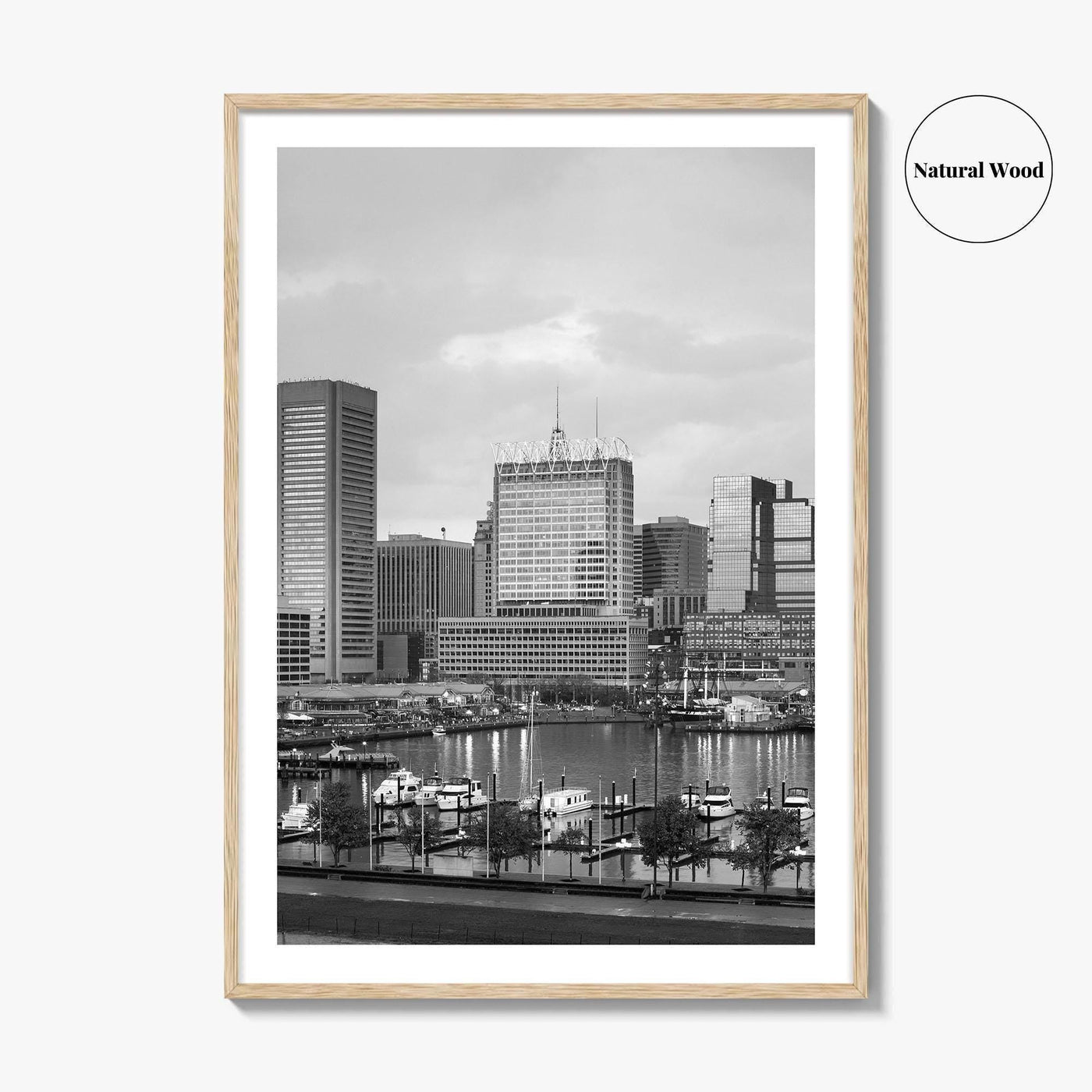 Baltimore Skyline Black and White Fine Art Photo Print, Inner Harbor Maryland Poster