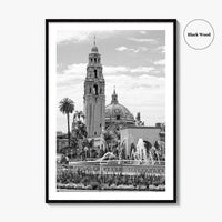 Balboa Park Black and White Fine Art Photo Print, San Diego Fountain, California Poster