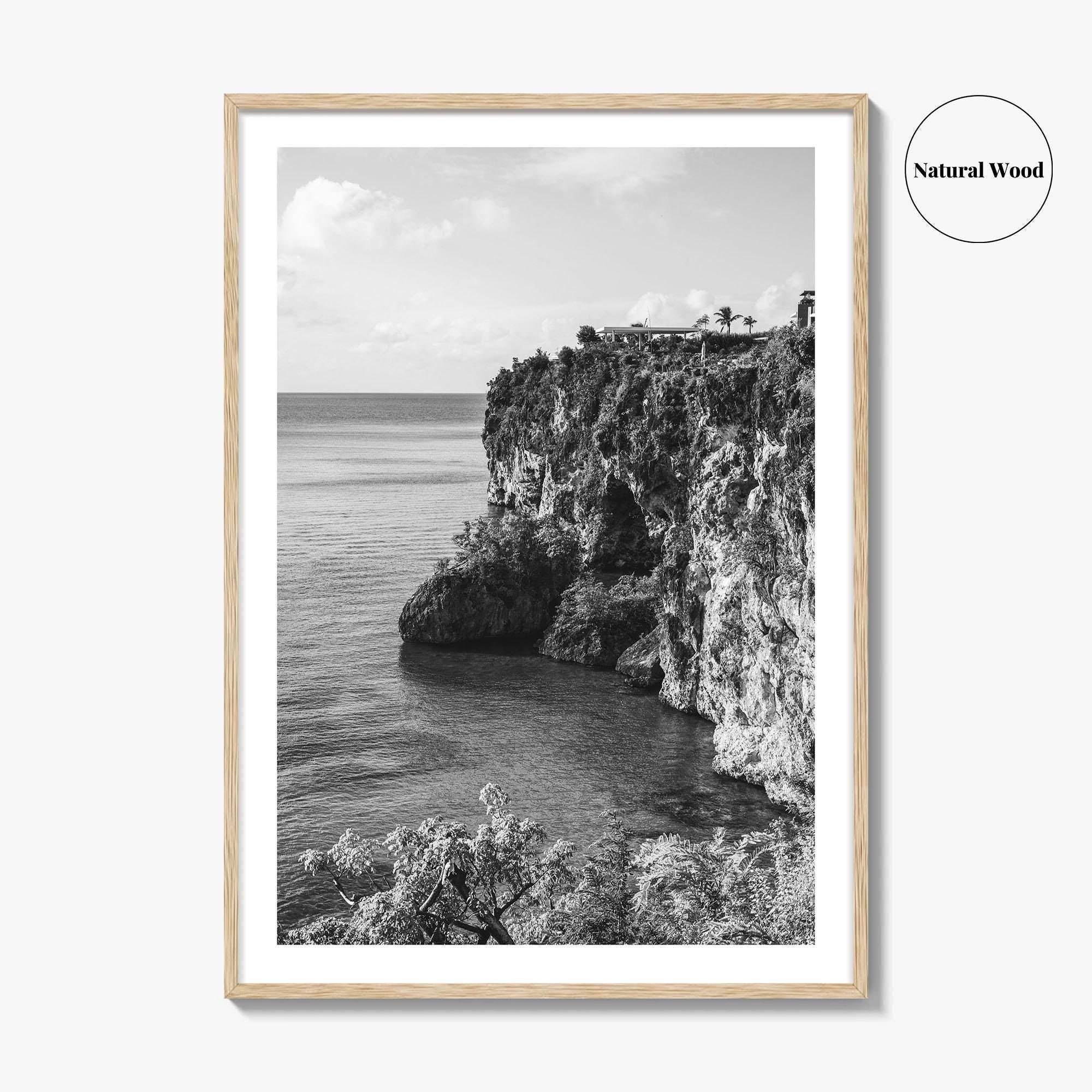 Anguilla Black and White Fine Art Photo Print, Caribbean Coastline Cliffs, Bahamas Poster