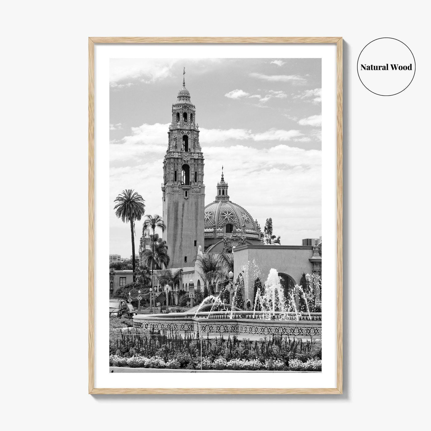 Balboa Park Black and White Fine Art Photo Print, San Diego Fountain, California Poster