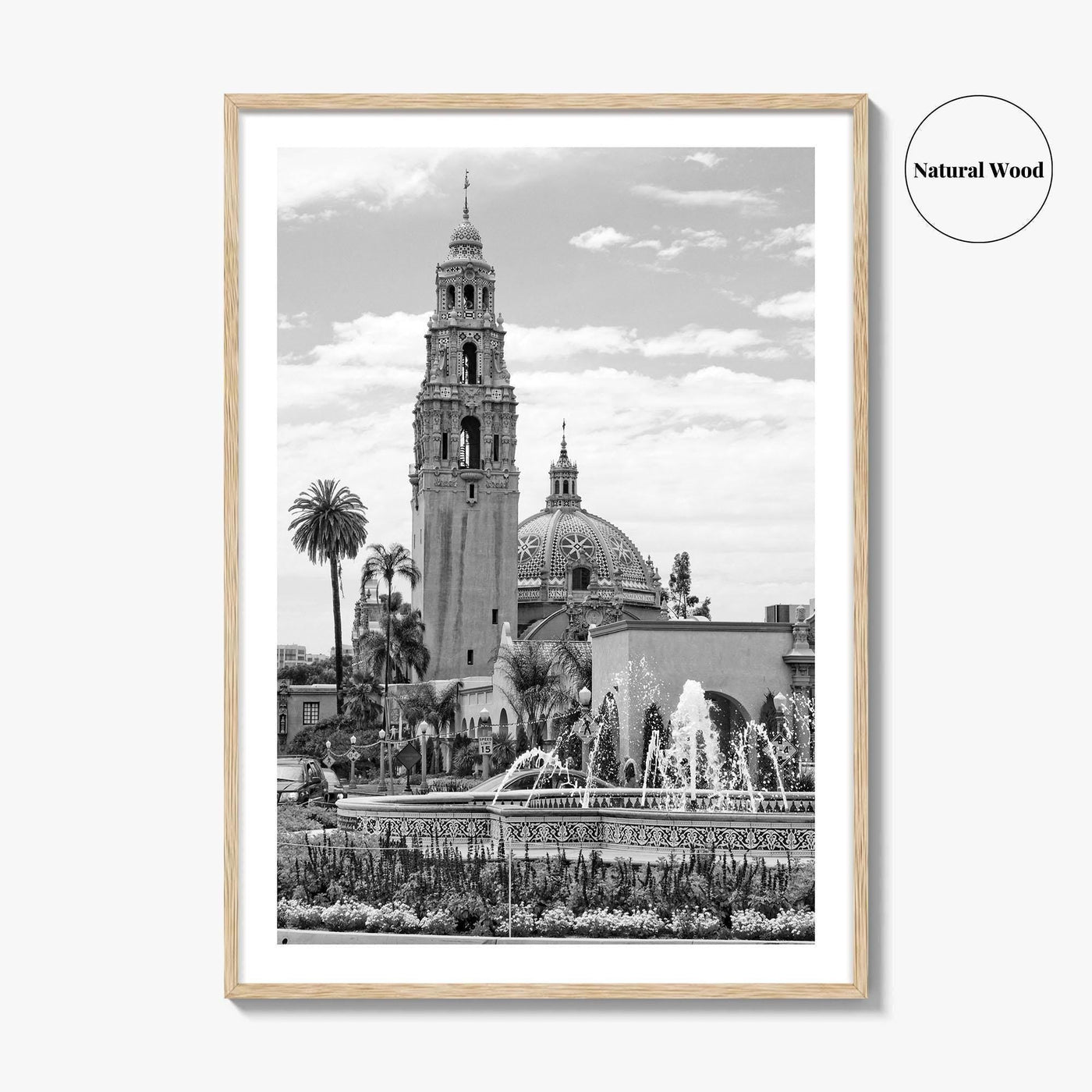 Balboa Park Black and White Fine Art Photo Print, San Diego Fountain, California Poster