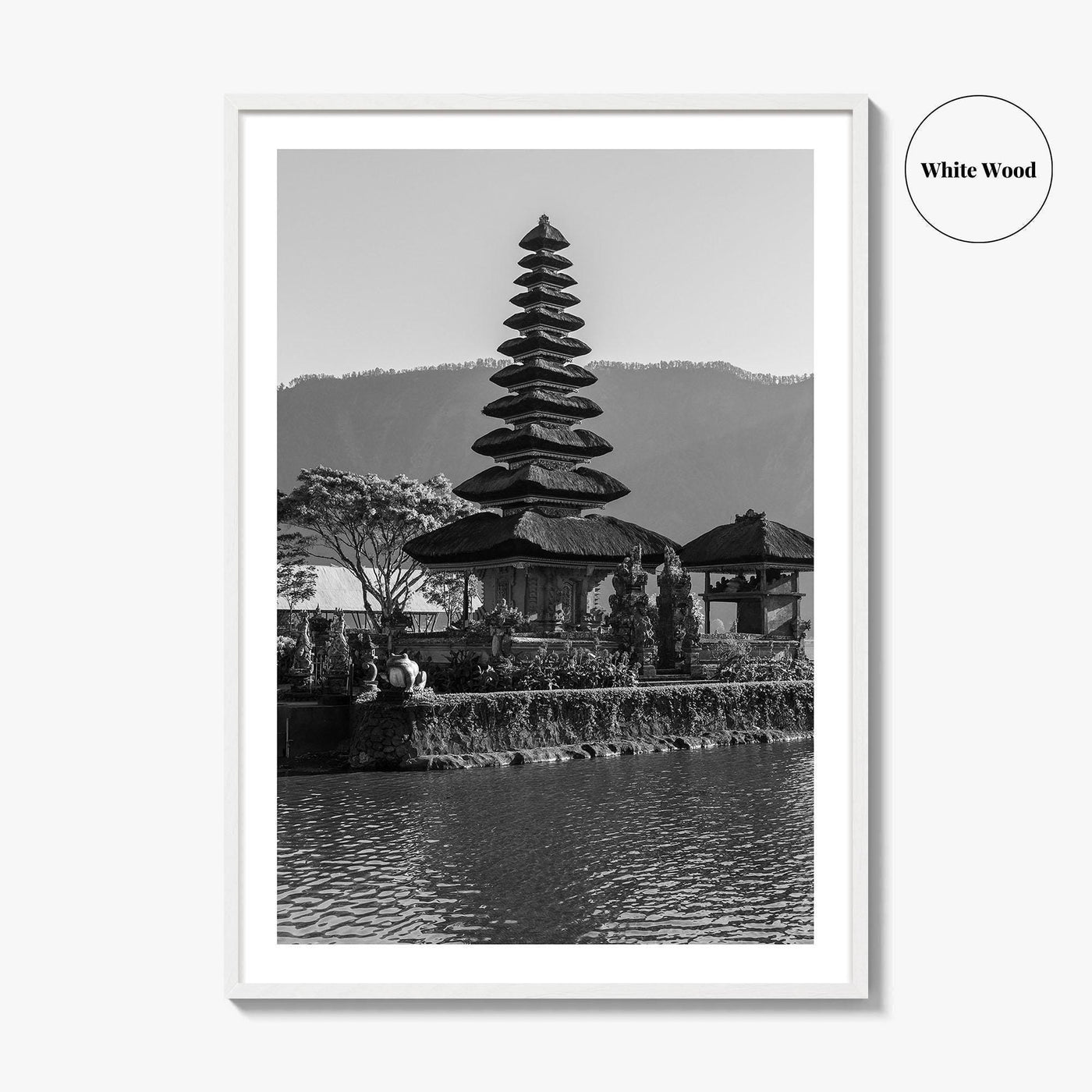 Bali Black and White Fine Art Photo Print, Ulun Danu Temple, Lake Beratan Poster