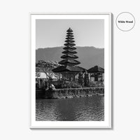 Bali Black and White Fine Art Photo Print, Ulun Danu Temple, Lake Beratan Poster