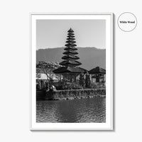Bali Black and White Fine Art Photo Print, Ulun Danu Temple, Lake Beratan Poster