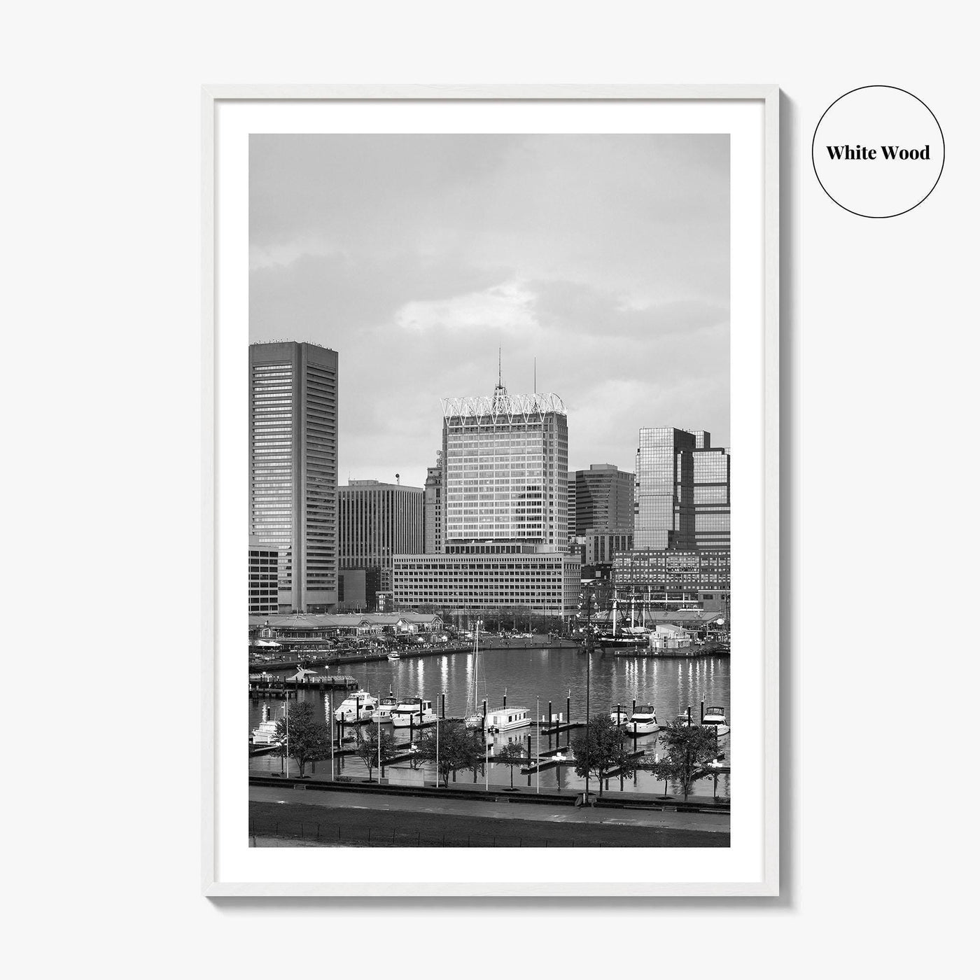 Baltimore Skyline Black and White Fine Art Photo Print, Inner Harbor Maryland Poster