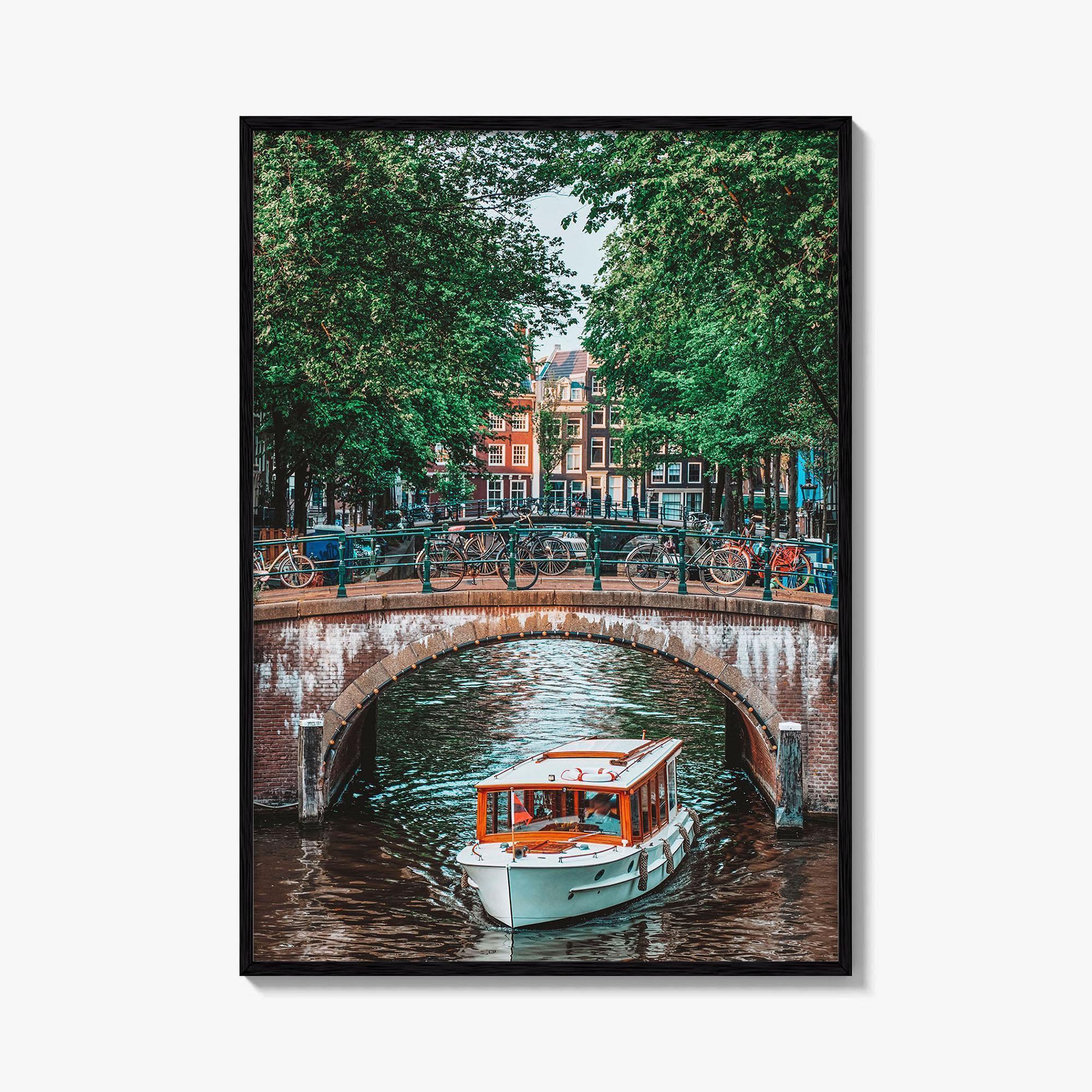 Amsterdam Fine Art Photo Print, Canal Bridge Boat, Netherlands Wall Poster