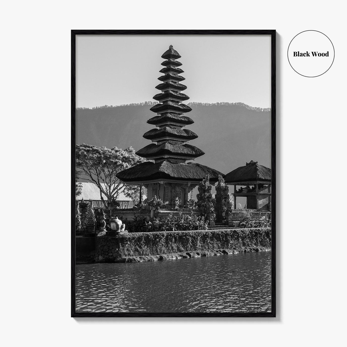 Bali Black and White Fine Art Photo Print, Ulun Danu Temple, Lake Beratan Poster
