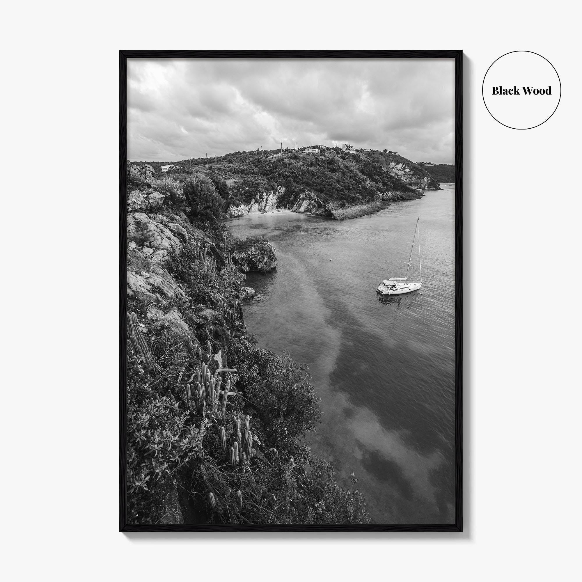 Anguilla Black and White Fine Art Photo Print, Caribbean Island Cliffs, Caribbean Poster