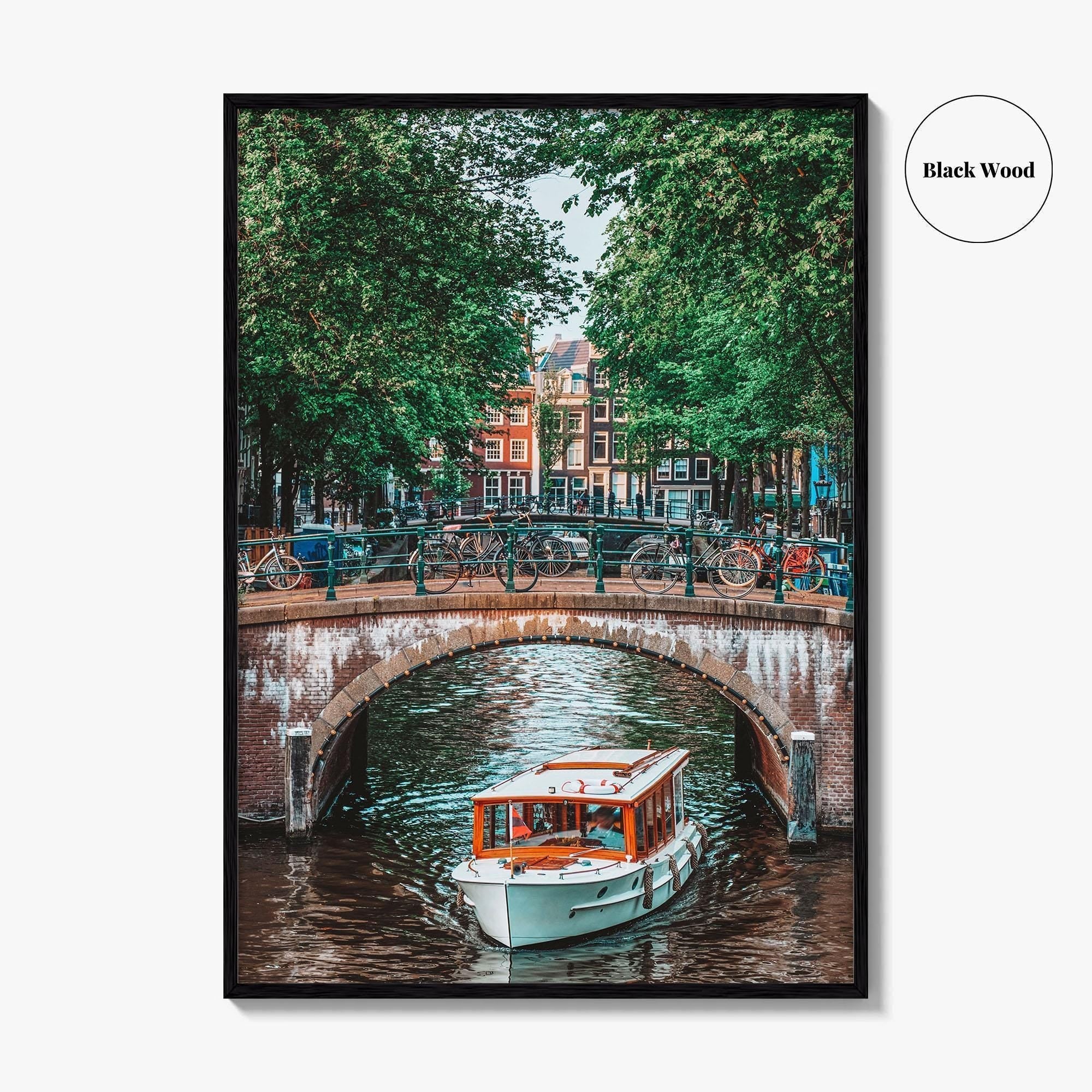 Amsterdam Fine Art Photo Print, Canal Bridge Boat, Netherlands Wall Poster