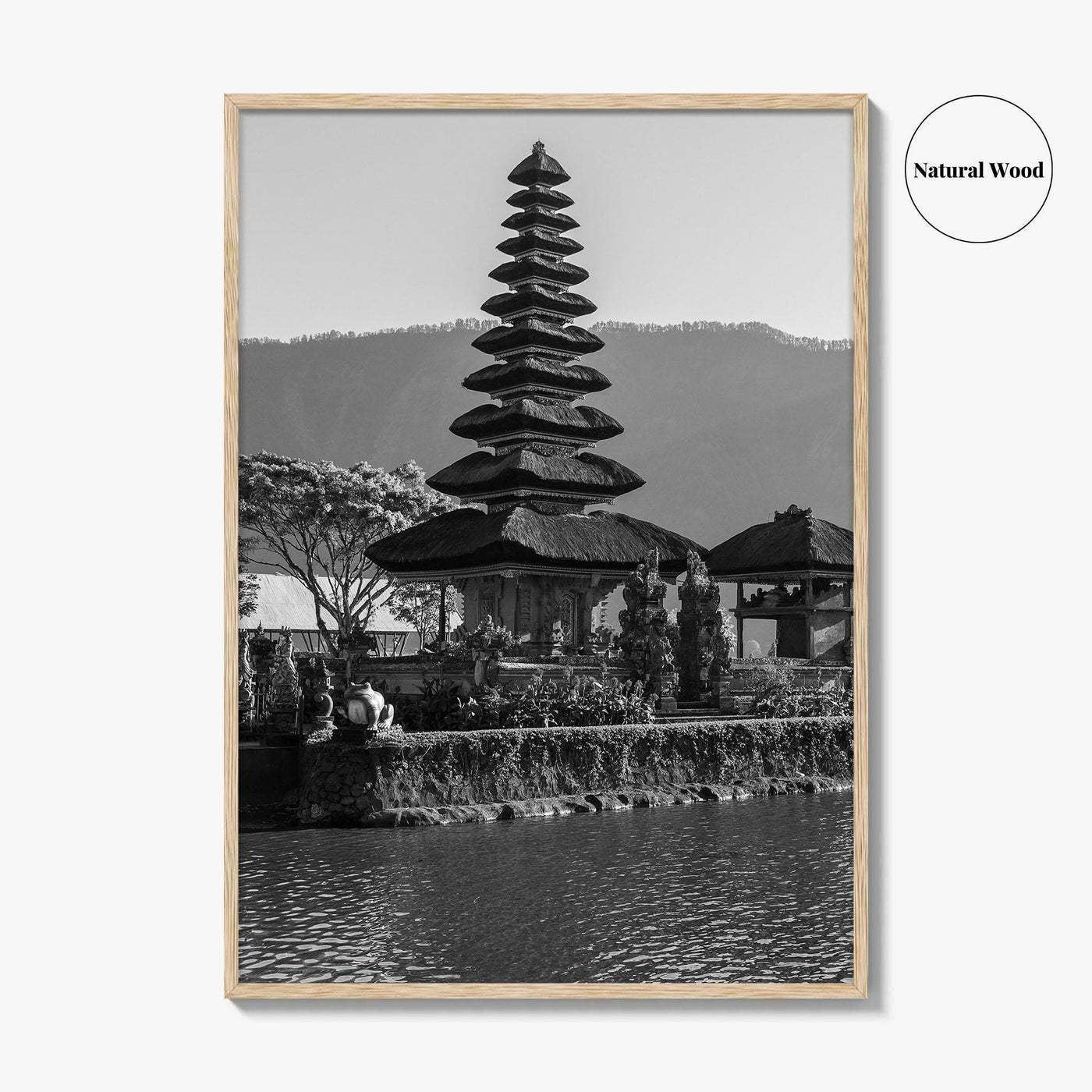 Bali Black and White Fine Art Photo Print, Ulun Danu Temple, Lake Beratan Poster