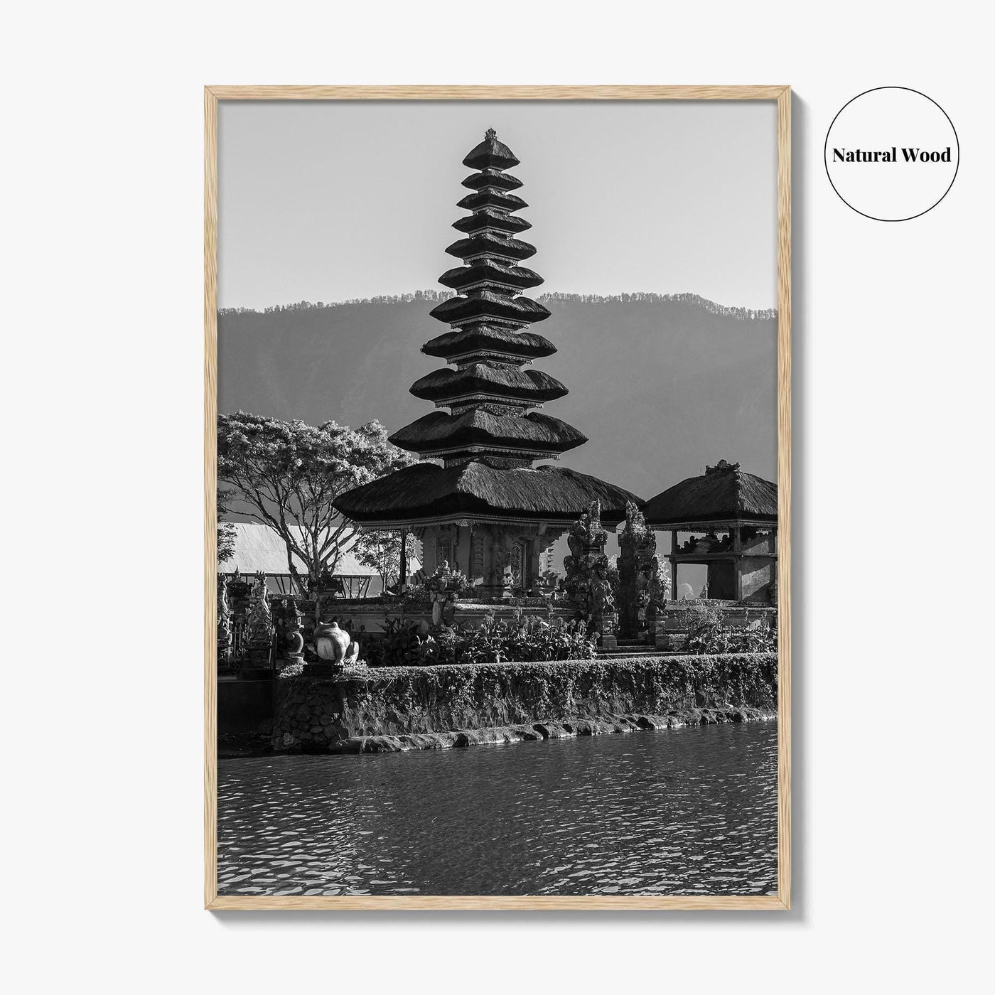 Bali Black and White Fine Art Photo Print, Ulun Danu Temple, Lake Beratan Poster