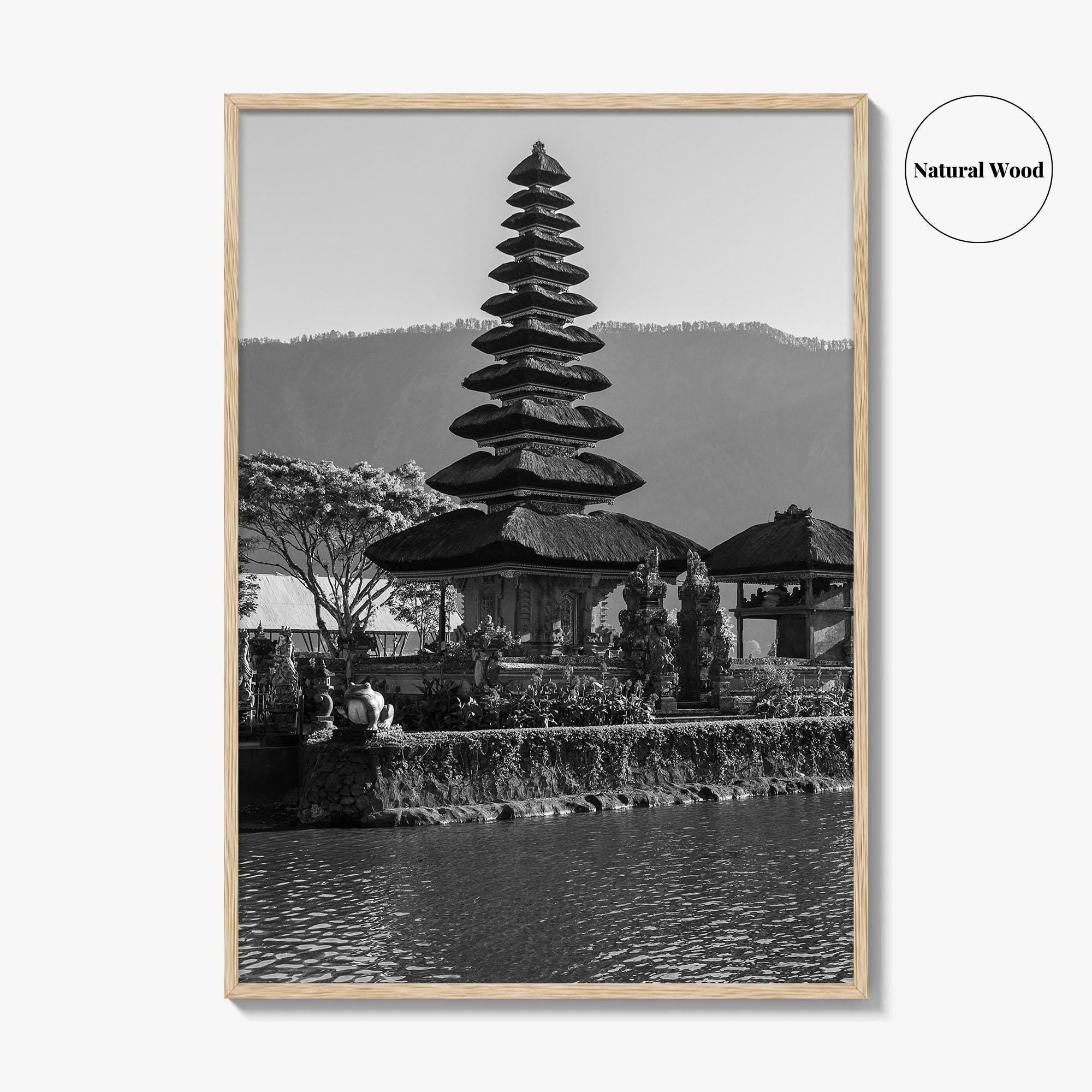 Bali Black and White Fine Art Photo Print, Ulun Danu Temple, Lake Beratan Poster