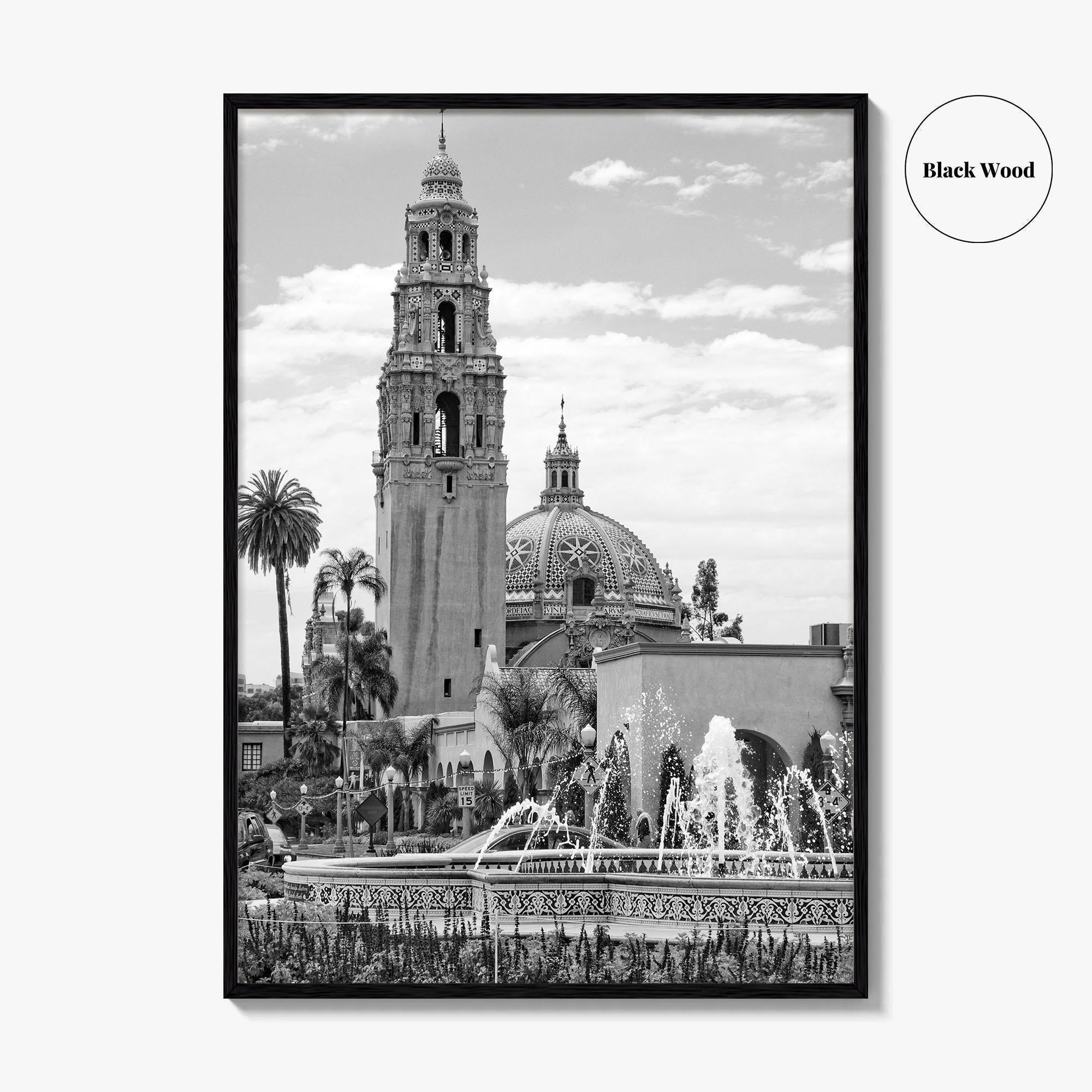 Balboa Park Black and White Fine Art Photo Print, San Diego Fountain, California Poster