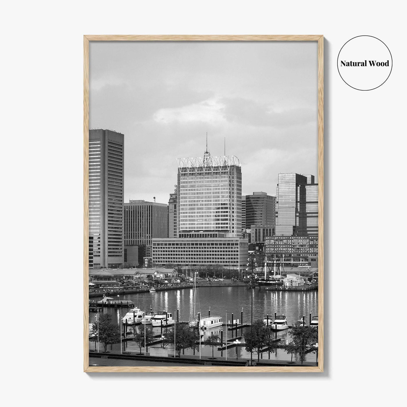 Baltimore Skyline Black and White Fine Art Photo Print, Inner Harbor Maryland Poster