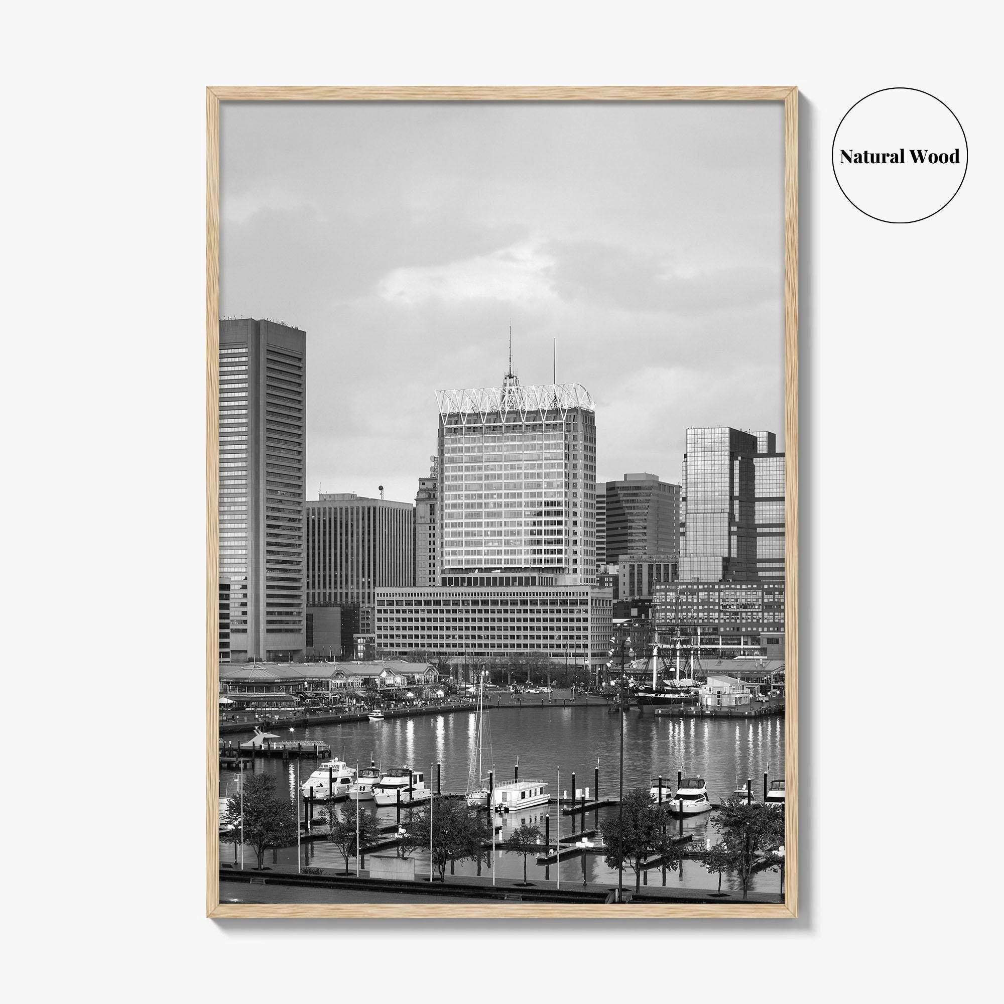 Baltimore Skyline Black and White Fine Art Photo Print, Inner Harbor Maryland Poster