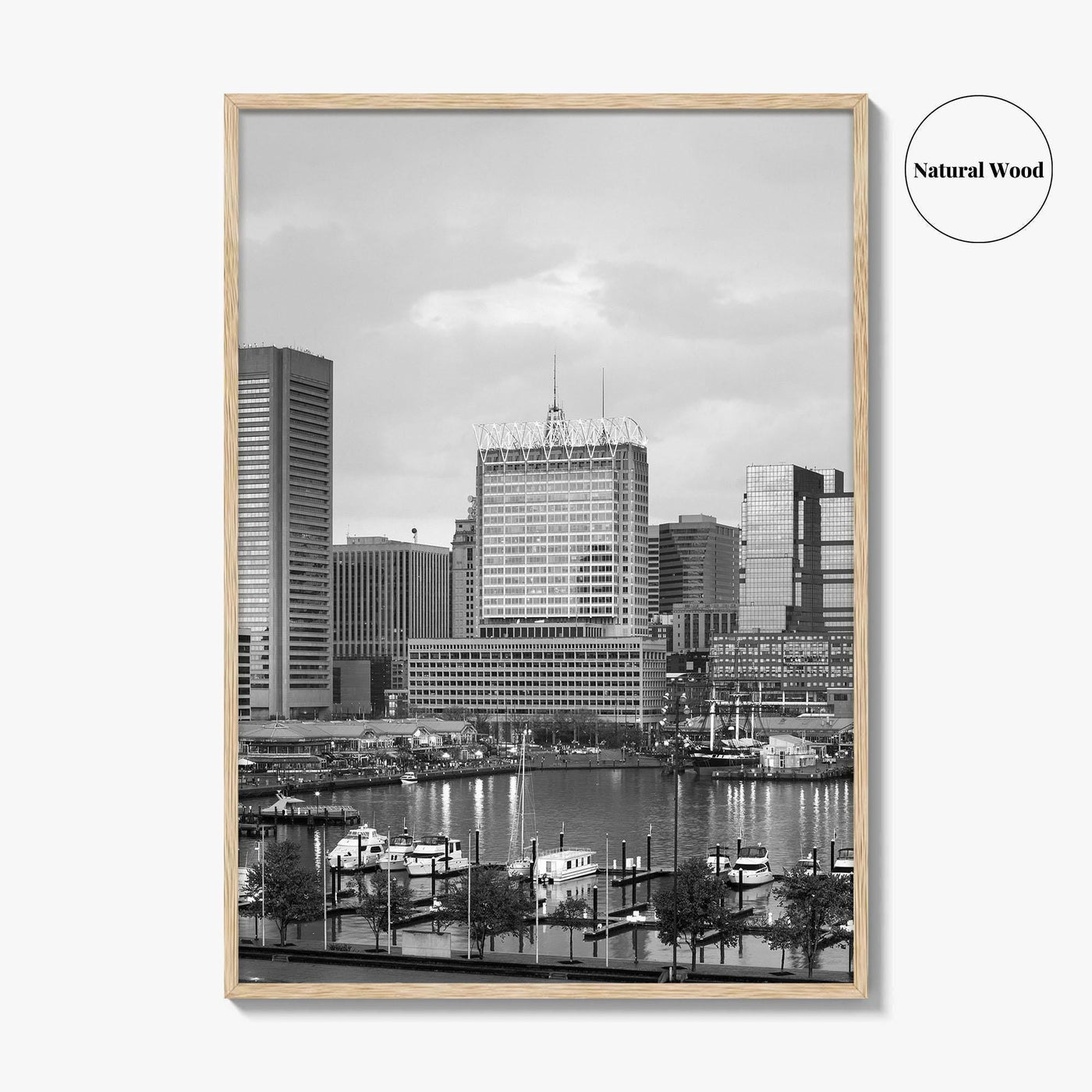Baltimore Skyline Black and White Fine Art Photo Print, Inner Harbor Maryland Poster