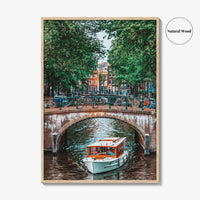 Amsterdam Fine Art Photo Print, Canal Bridge Boat, Netherlands Wall Poster