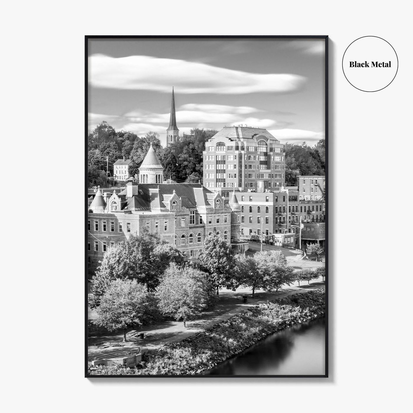 Augusta Skyline Black and White Fine Art Photo Print, Maine USA, Wall Decor Poster