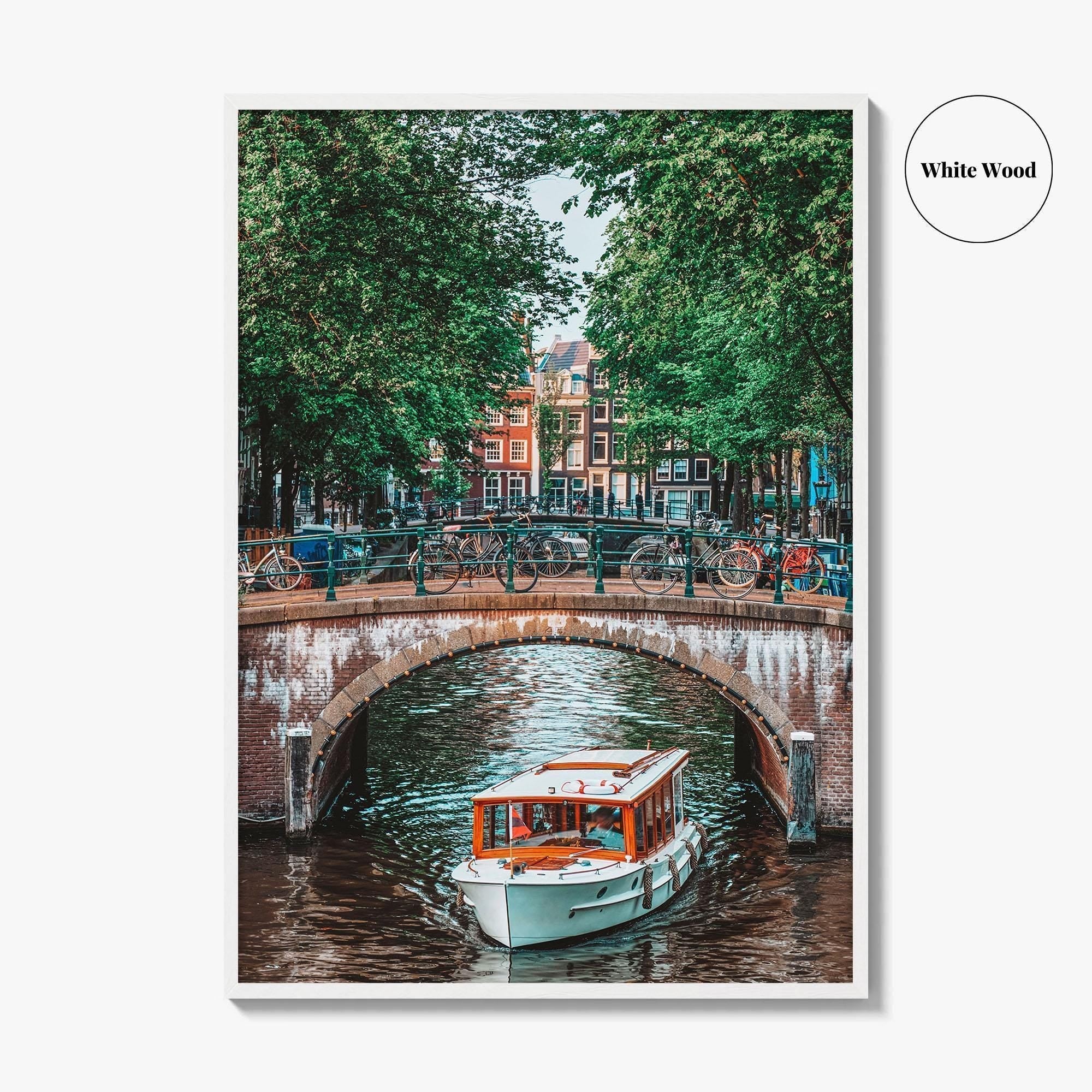 Amsterdam Fine Art Photo Print, Canal Bridge Boat, Netherlands Wall Poster