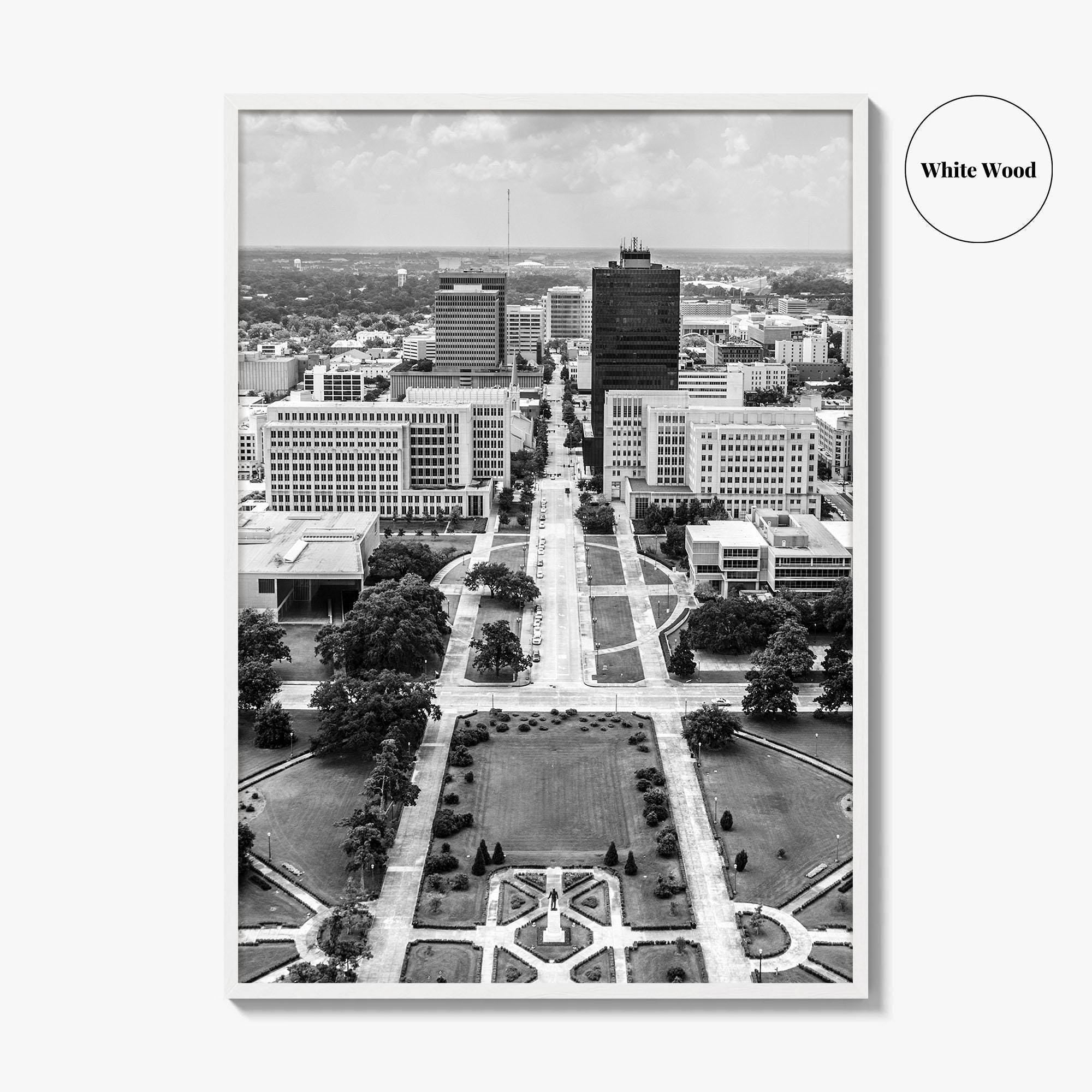 Baton Rouge Skyline Black and White Fine Art Photo Print, Aerial, Louisiana Poster, USA