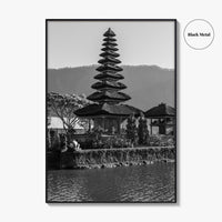 Bali Black and White Fine Art Photo Print, Ulun Danu Temple, Lake Beratan Poster