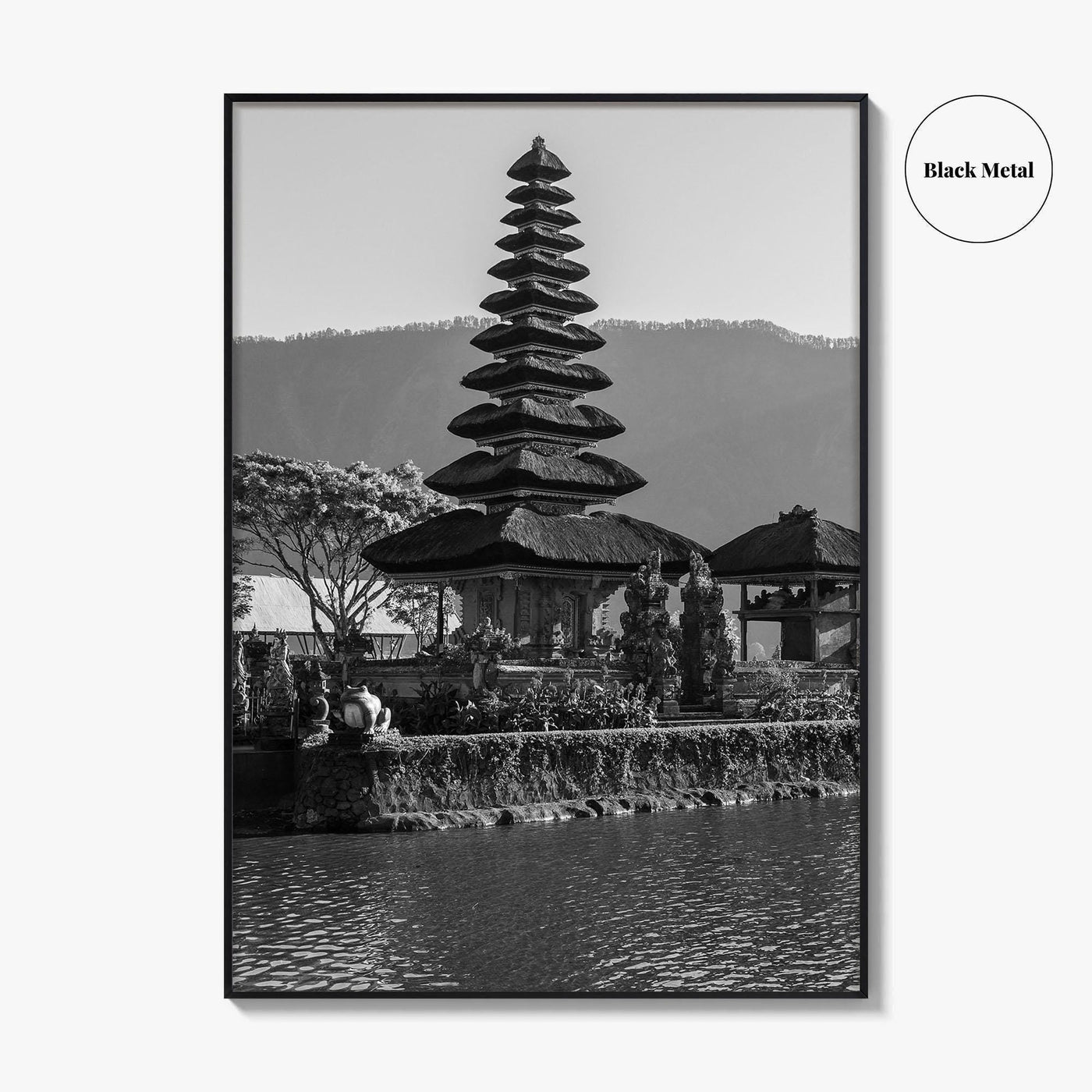 Bali Black and White Fine Art Photo Print, Ulun Danu Temple, Lake Beratan Poster