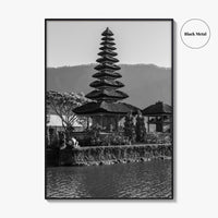 Bali Black and White Fine Art Photo Print, Ulun Danu Temple, Lake Beratan Poster