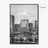 Baltimore Skyline Black and White Fine Art Photo Print, Inner Harbor Maryland Poster