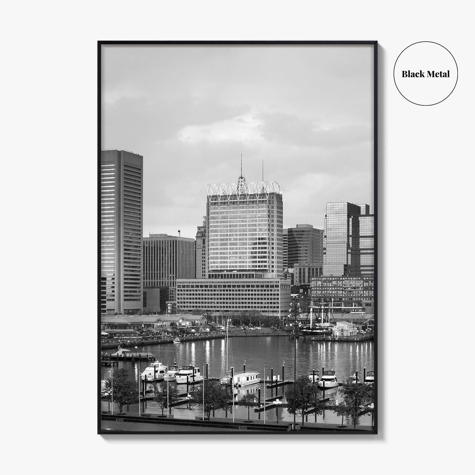 Baltimore Skyline Black and White Fine Art Photo Print, Inner Harbor Maryland Poster